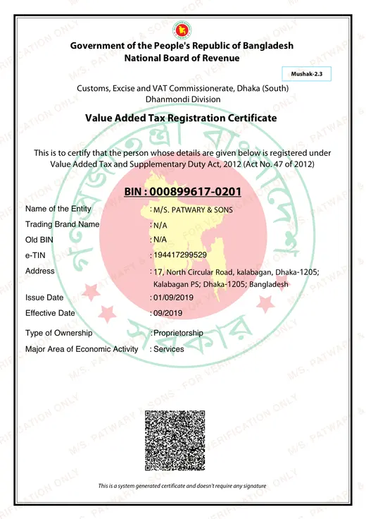 VAT Registration Certificate — National Board of Revenue